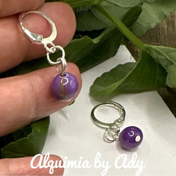 Purple turquoise dainty spheres dangle boho colorful earrings - Picture 1 of 7